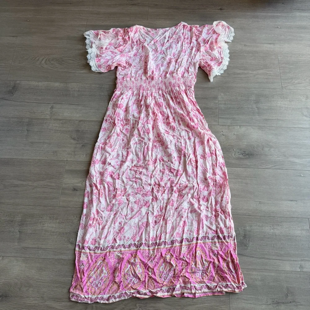 ANANY pink and white floral maxi dress - size large - Picture 5 of 5